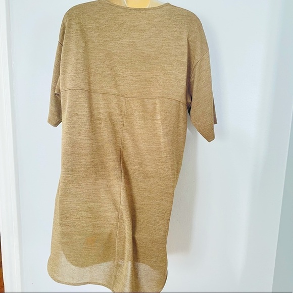 Zara Olive Brown T-Shirt Dress Small Casual Minimal Dolphin Hem Fall Chic - Picture 3 of 9